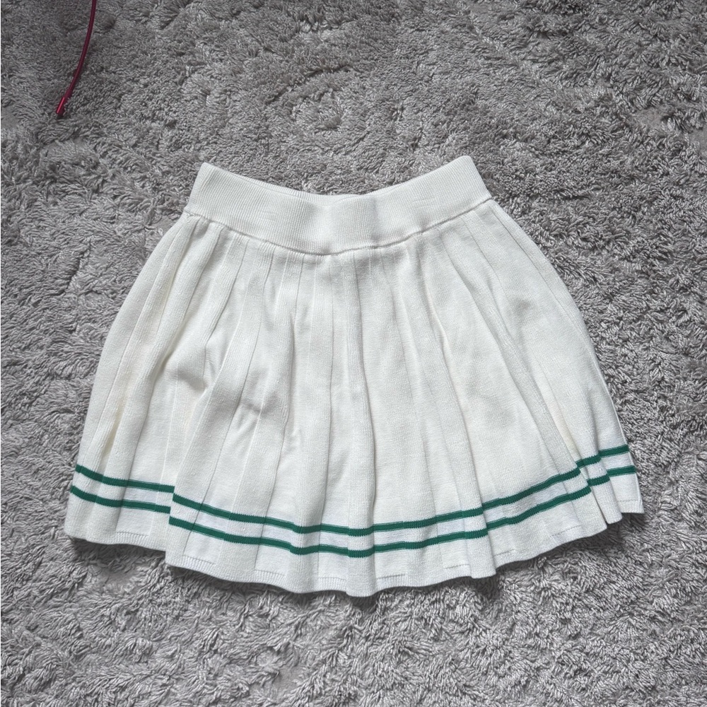 Sincerely Jules White Tennis Skirt with Green Stripes